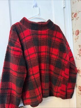 ❤️ Maurice’s Cozy Red & Black Plaid Sherpa Pullover Sz XXL NEW